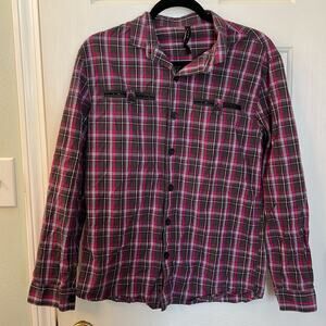 Black scale men’s plaid button down M